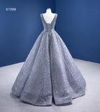 Prom Dress 2025 Beaded Gray Ball Gown V-neck Prom Dresses 67288 viniodress-unique prom dresses-Grey-Custom Size-Viniodress