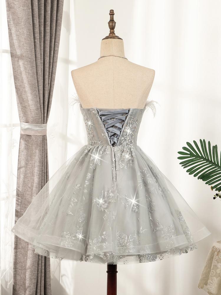 Beaded Gray Feather Homecoming Dresses SD1388 VINIODRESS-Homecoming Dresses 2025 -VINIODRESS-US2-Grey-
