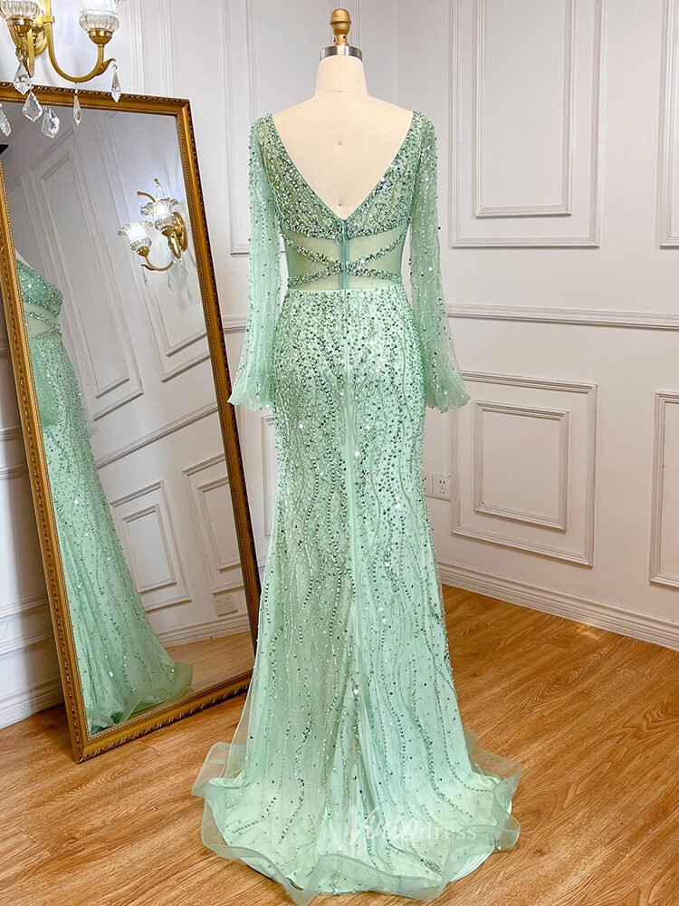 Beaded Green 1920s Evening Dresses Long Sleeve Pink Prom Dress 20046-Evening Dresses 2025 -Viniodress-As Picture-US 2-