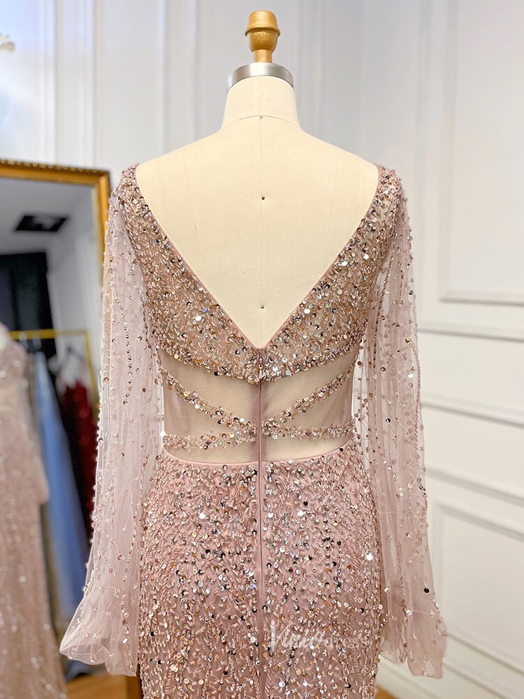 Beaded Green 1920s Evening Dresses Long Sleeve Pink Prom Dress 20046-Evening Dresses 2025 -Viniodress-As Picture-US 2-