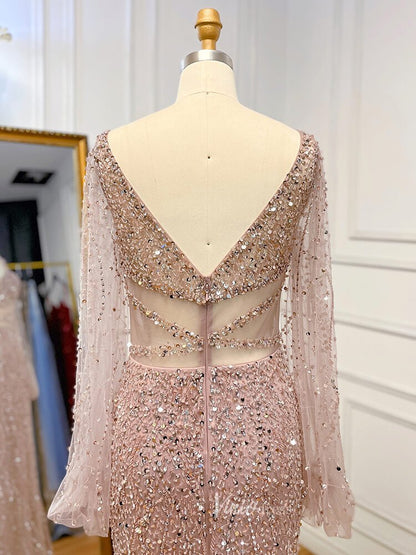 Beaded Green 1920s Evening Dresses Long Sleeve Pink Prom Dress 20046-Evening Dresses 2025 -Viniodress-As Picture-US 2-