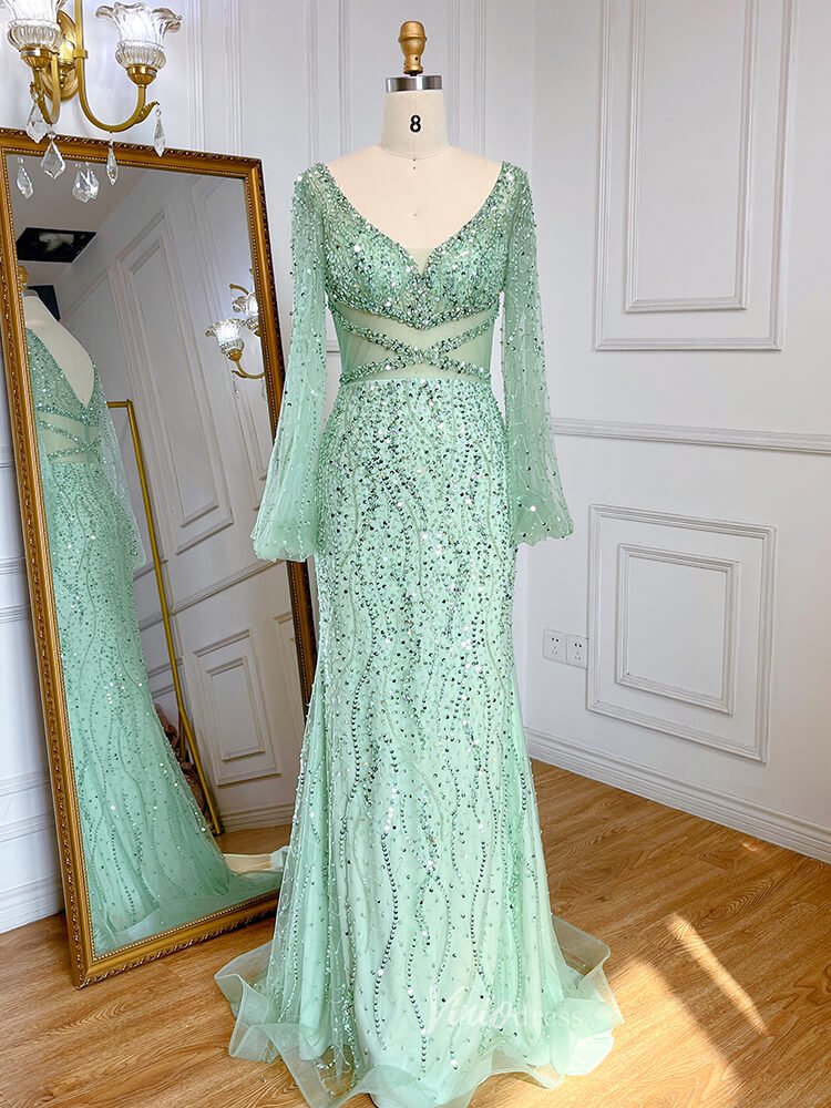 Beaded Green 1920s Evening Dresses Long Sleeve Pink Prom Dress 20046-Evening Dresses 2025 -Viniodress-Light Green-US 2-