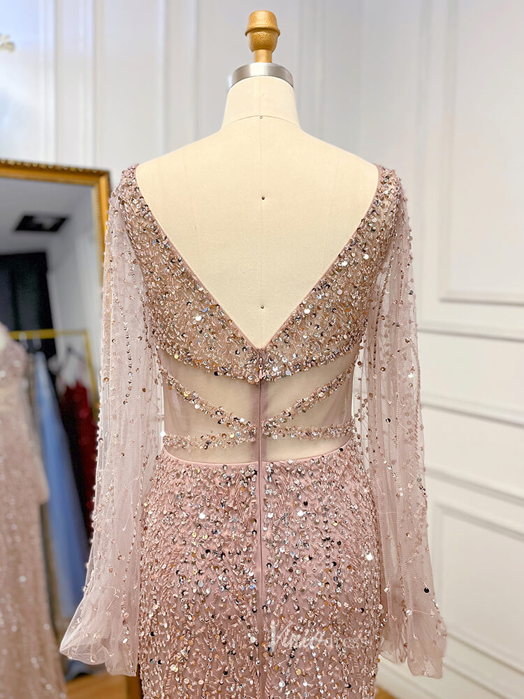 Prom Dress 2025 Beaded Green 1920s Evening Dresses Long Sleeve Pink Prom Dress 20046-unique prom dresses-As Picture-US 2-Viniodress