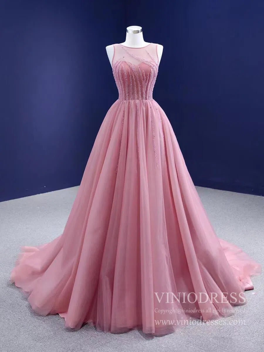 Beaded Green Ball Gown Rose Pink Prom Dresses 67237 viniodress-Quinceanera Dresses 2025 -Viniodress-Green-Custom Size-