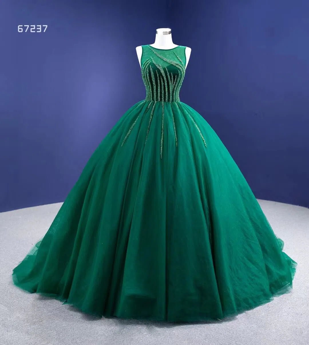 Beaded Green Ball Gown Rose Pink Prom Dresses 67237 viniodress-Quinceanera Dresses 2025 -Viniodress-Green-Custom Size-