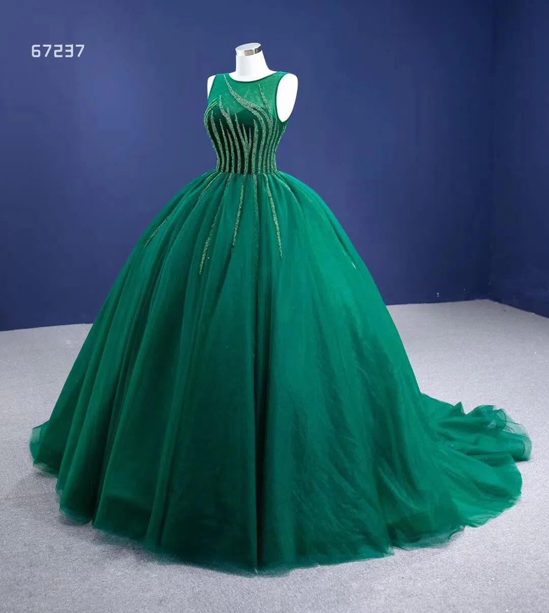 Beaded Green Ball Gown Rose Pink Prom Dresses 67237 viniodress-Quinceanera Dresses 2025 -Viniodress-Green-Custom Size-