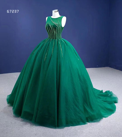 Beaded Green Ball Gown Rose Pink Prom Dresses 67237 viniodress-Quinceanera Dresses 2025 -Viniodress-Green-Custom Size-
