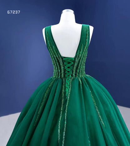 Beaded Green Ball Gown Rose Pink Prom Dresses 67237 viniodress-Quinceanera Dresses 2025 -Viniodress-Green-Custom Size-