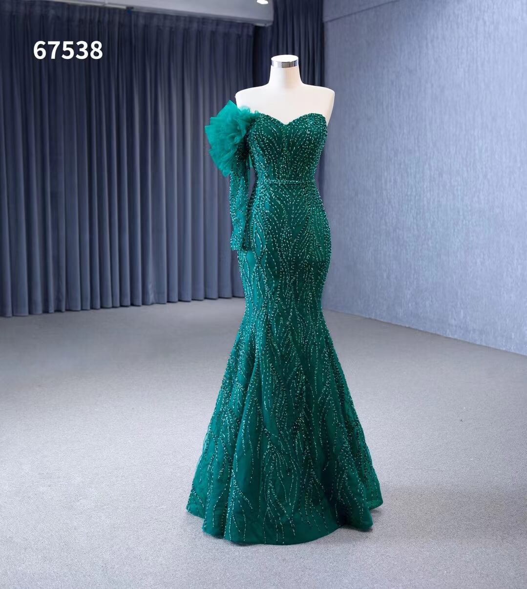 Beaded Green Mermaid Wedding Dresses Removable Overskirt One Shoulder Formal Dress 67538-wedding dresses 2025 -Viniodress-Green-Custom Size-