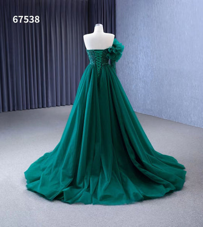 Beaded Green Mermaid Wedding Dresses Removable Overskirt One Shoulder Formal Dress 67538-wedding dresses 2025 -Viniodress-Green-Custom Size-