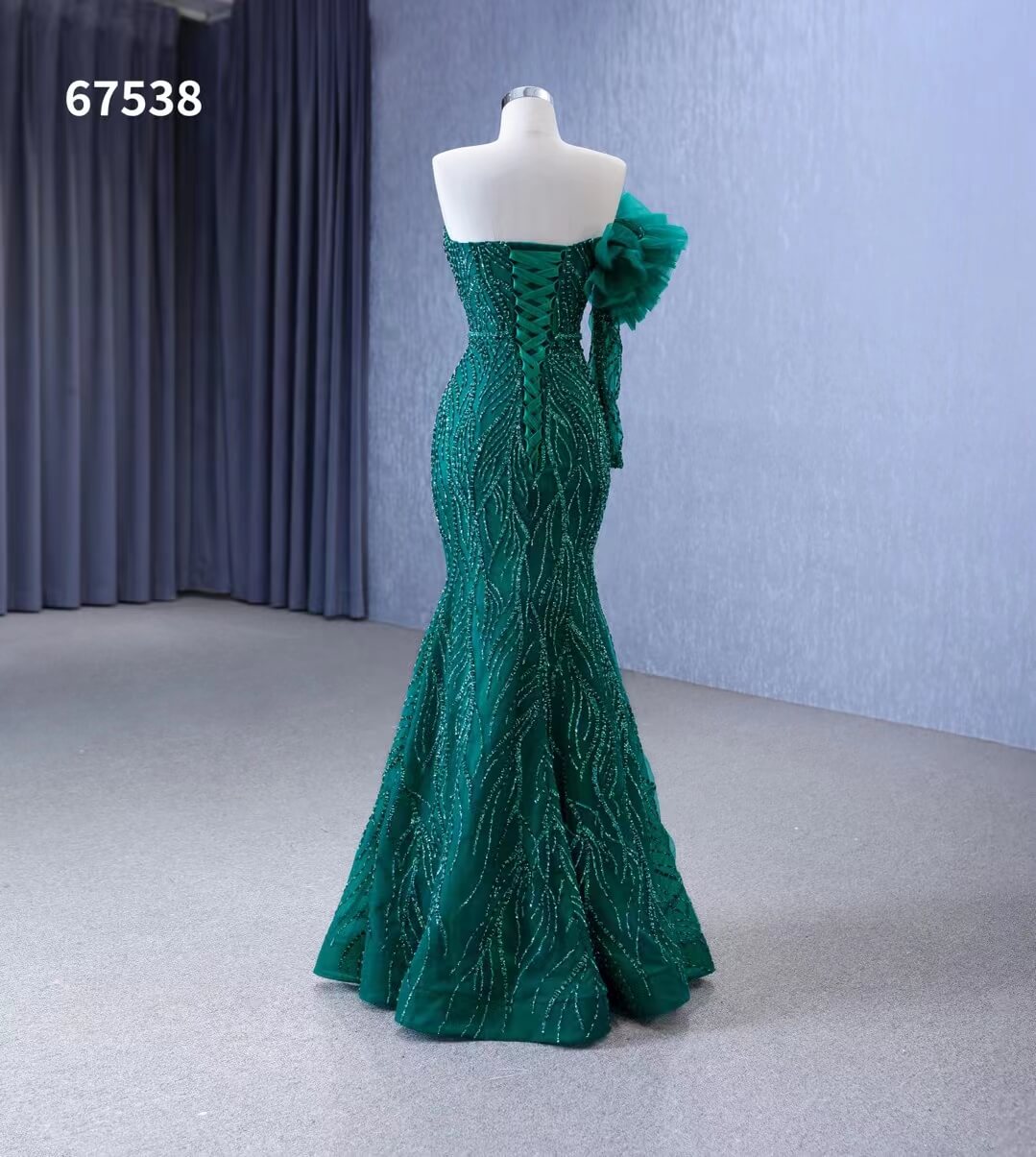 Beaded Green Mermaid Wedding Dresses Removable Overskirt One Shoulder Formal Dress 67538-wedding dresses-Viniodress-Viniodress