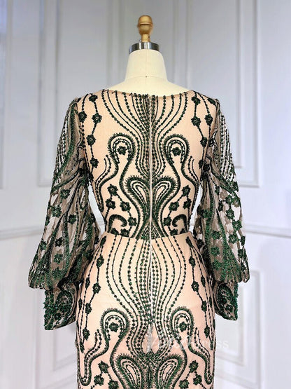 Beaded Green Mother of Bride Dress Vintage Long Sleeve Evening Dresses 20032-Evening Dresses 2025 -Viniodress-Green-US 2-