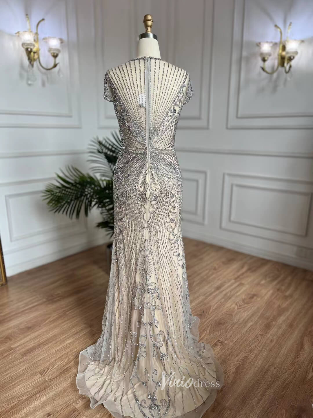 Beaded Grey 1920s Evening Dresses Cap Sleeve Prom Dress 20062-Evening Dresses 2025 -Viniodress-Grey-US 2-