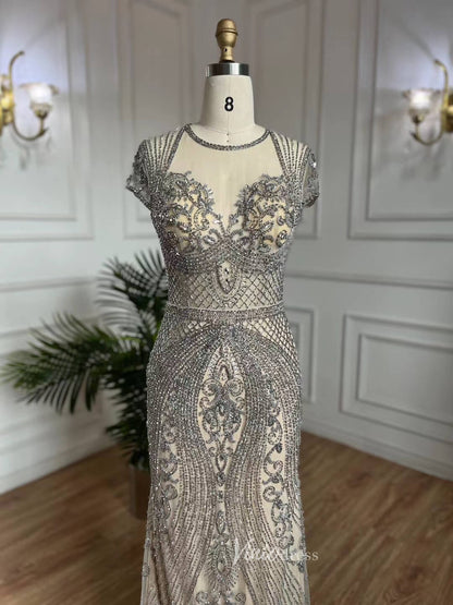Beaded Grey 1920s Evening Dresses Cap Sleeve Prom Dress 20062-Evening Dresses 2025 -Viniodress-Grey-US 2-
