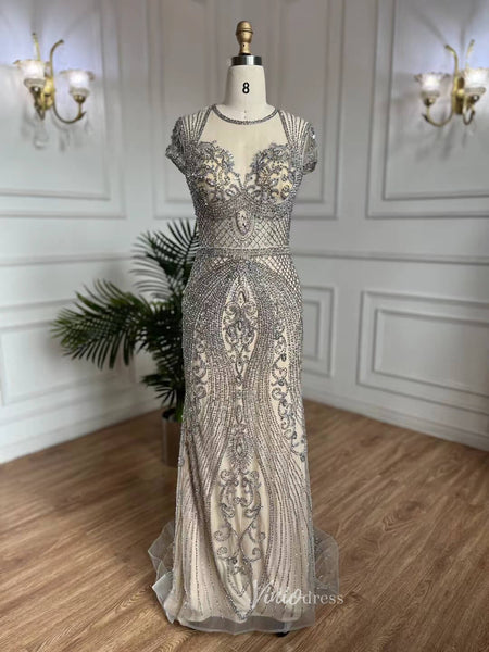 Beaded Grey 1920s Evening Dresses Cap Sleeve Prom Dress 20062 – Viniodress