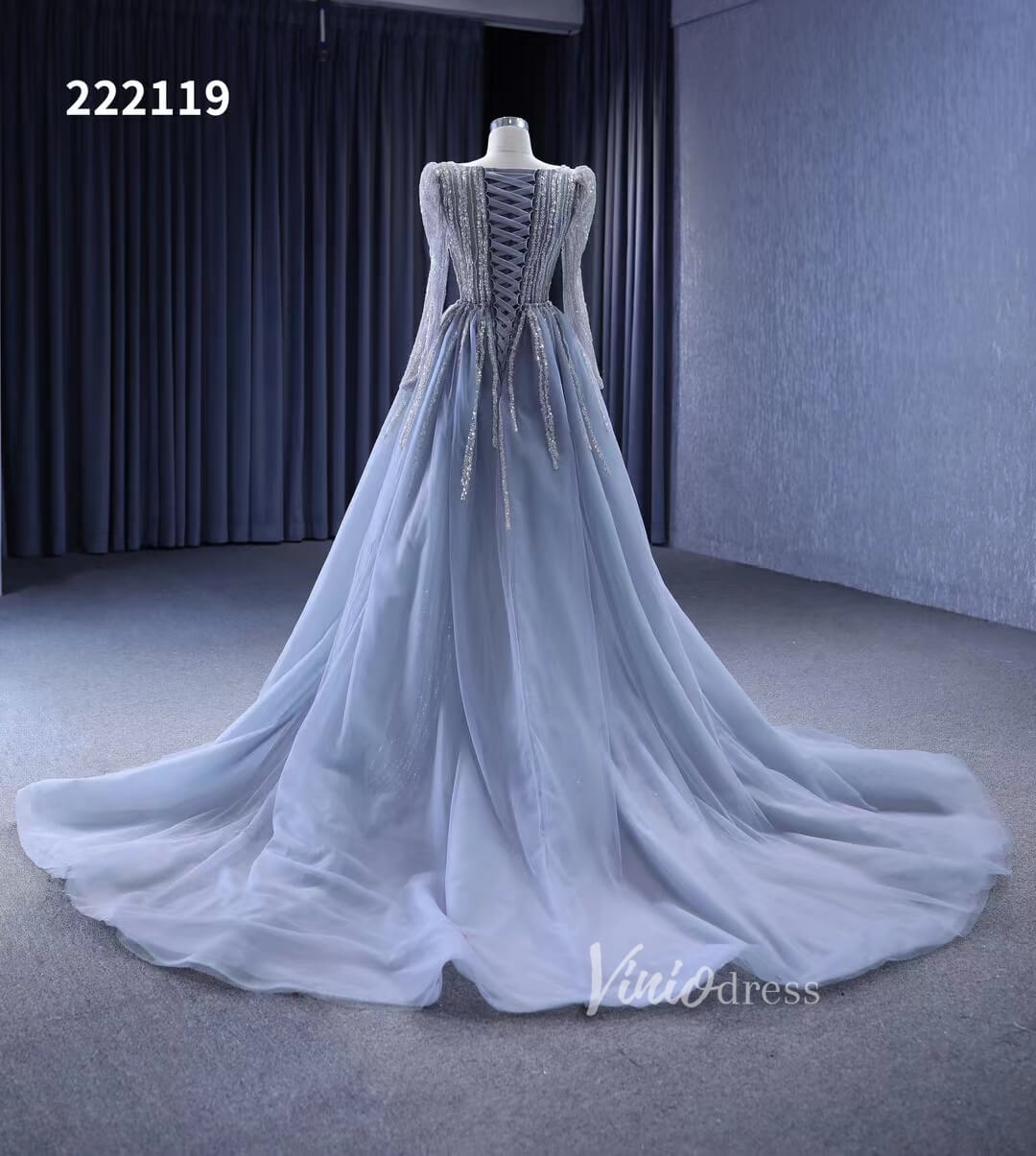 Beaded Grey Wedding Dresses Removable Train Mermaid Evening Gown 222119-wedding dresses 2025 -Viniodress-Grey-Custom Size-