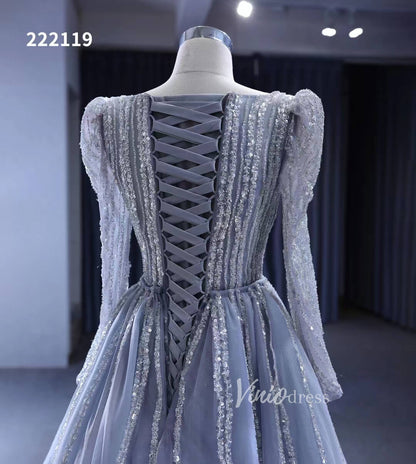 Beaded Grey Wedding Dresses Removable Train Mermaid Evening Gown 222119-wedding dresses 2025 -Viniodress-Grey-Custom Size-