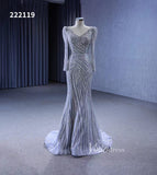 Beaded Grey Wedding Dresses Removable Train Mermaid Evening Gown 222119-wedding dresses-Viniodress-Viniodress