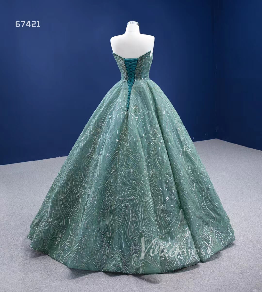 Beaded Greyish-Green Ball Gown Formal Dresses Strapless 67421-Quinceanera Dresses 2025 -Viniodress-Greyish Green-Custom Size-