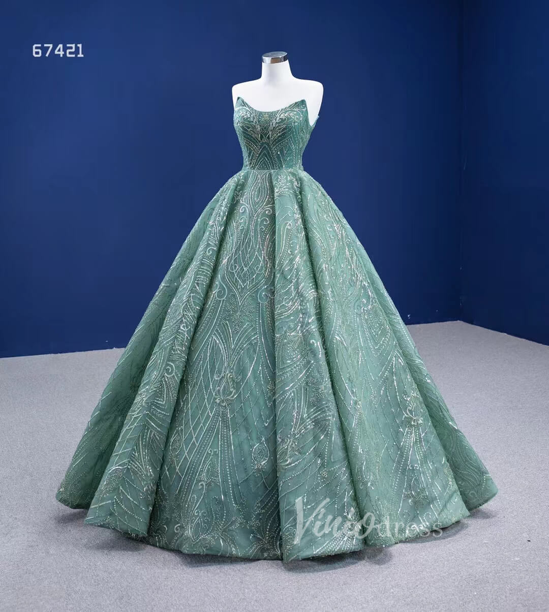 Beaded Greyish-Green Ball Gown Formal Dresses Strapless 67421-Quinceanera Dresses 2025 -Viniodress-Greyish Green-Custom Size-