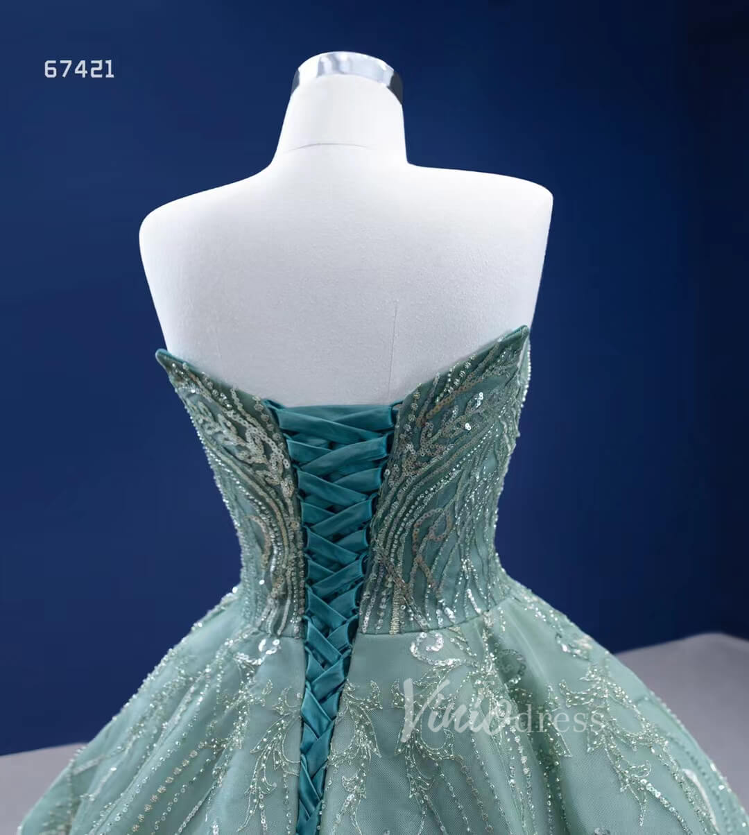 Beaded Greyish-Green Ball Gown Formal Dresses Strapless 67421-Quinceanera Dresses 2025 -Viniodress-Greyish Green-Custom Size-