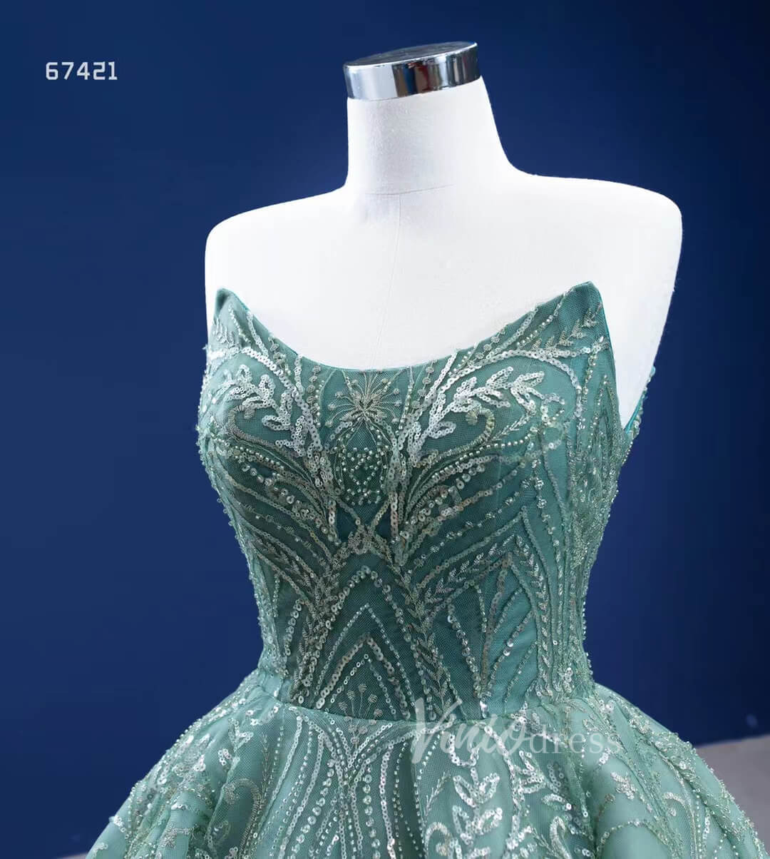 Prom Dress 2025 Beaded Greyish-Green Ball Gown Formal Dresses Strapless 67421-unique Quinceanera Dresses-Greyish Green-Custom Size-Viniodress