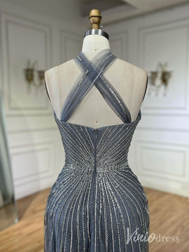 Beaded Halter Neck Prom Dresses Pageant Dress AD1240-Evening Dresses 2025 -Viniodress-Dusty Blue-US 2-