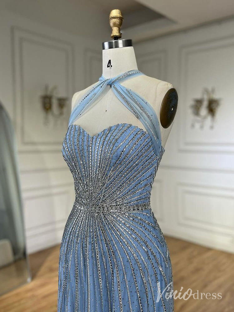 Beaded Halter Neck Prom Dresses Pageant Dress AD1240-Evening Dresses 2025 -Viniodress-Dusty Blue-US 2-