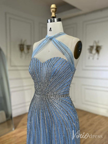 Beaded Halter Neck Prom Dresses Pageant Dress AD1240-Evening Dresses 2025 -Viniodress-Dusty Blue-US 2-