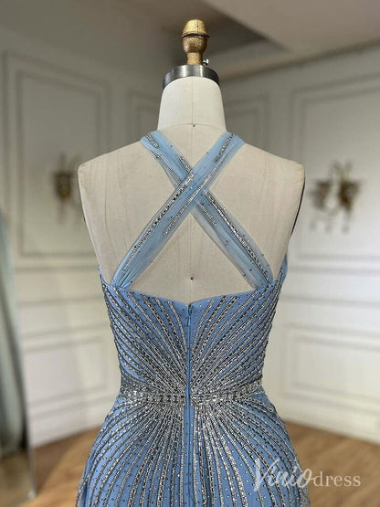 Beaded Halter Neck Prom Dresses Pageant Dress AD1240-Evening Dresses 2025 -Viniodress-Dusty Blue-US 2-