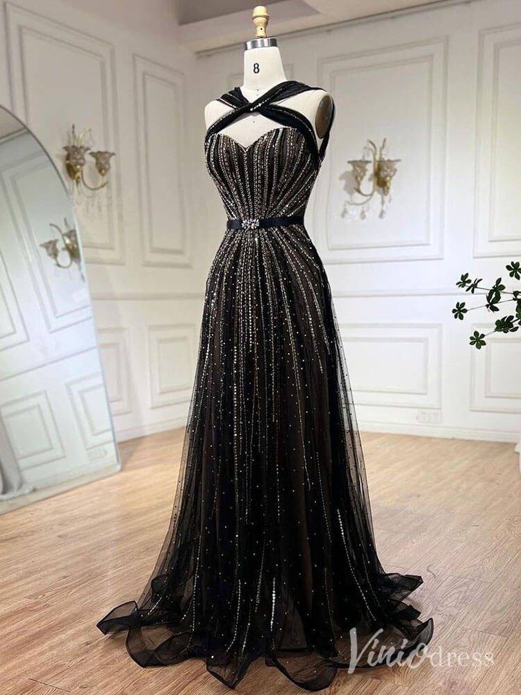 Beaded Halter Neck Prom Dresses Pageant Dress AD1240-Evening Dresses 2025 -Viniodress-Dusty Blue-US 2-