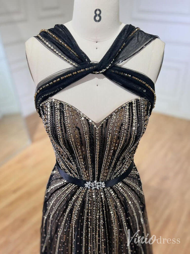 Beaded Halter Neck Prom Dresses Pageant Dress AD1240-Evening Dresses 2025 -Viniodress-Dusty Blue-US 2-