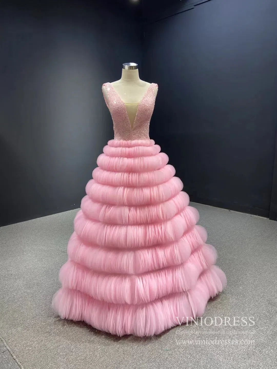 Beaded Haute Couture Prom Dresses Royal Blue Celebrity Ball Gowns viniodress-prom dresses 2025 -Viniodress-Pink-Custom Size-