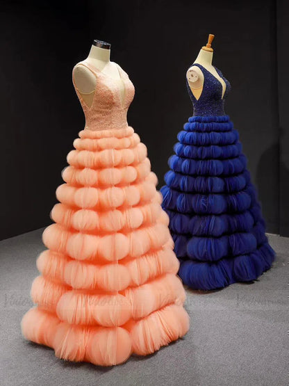 Beaded Haute Couture Prom Dresses Royal Blue Celebrity Ball Gowns viniodress-prom dresses 2025 -Viniodress-Royal Blue-Custom Size-