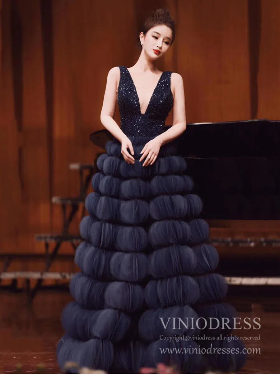 Beaded Haute Couture Prom Dresses Royal Blue Celebrity Ball Gowns viniodress-prom dresses 2025 -Viniodress-Royal Blue-Custom Size-