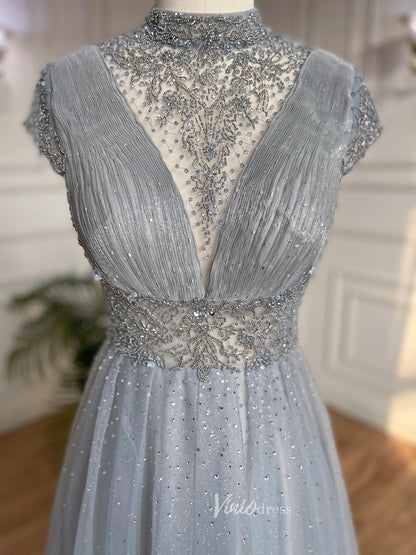 Beaded High Neck Mother of the Bride Dresses Cap Sleeve 20042-Evening Dresses 2025 -Viniodress-As Picture-US 2-