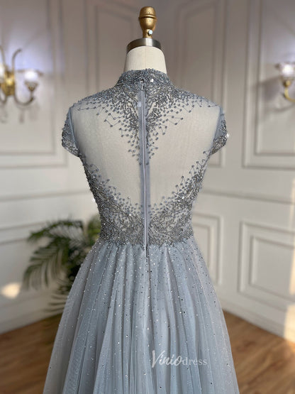 Beaded High Neck Mother of the Bride Dresses Cap Sleeve 20042-Evening Dresses 2025 -Viniodress-As Picture-US 2-