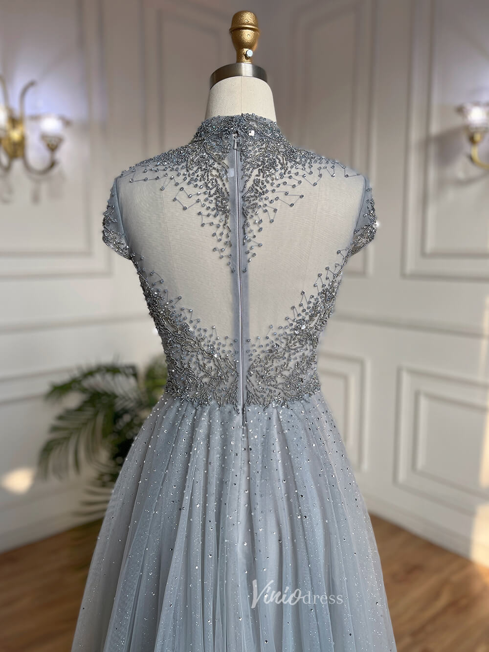 Beaded High Neck Mother of the Bride Dresses Cap Sleeve 20042-Evening Dresses 2025 -Viniodress-As Picture-US 2-