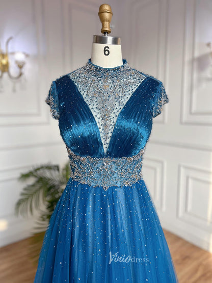 Beaded High Neck Mother of the Bride Dresses Cap Sleeve 20042-Evening Dresses 2025 -Viniodress-As Picture-US 2-