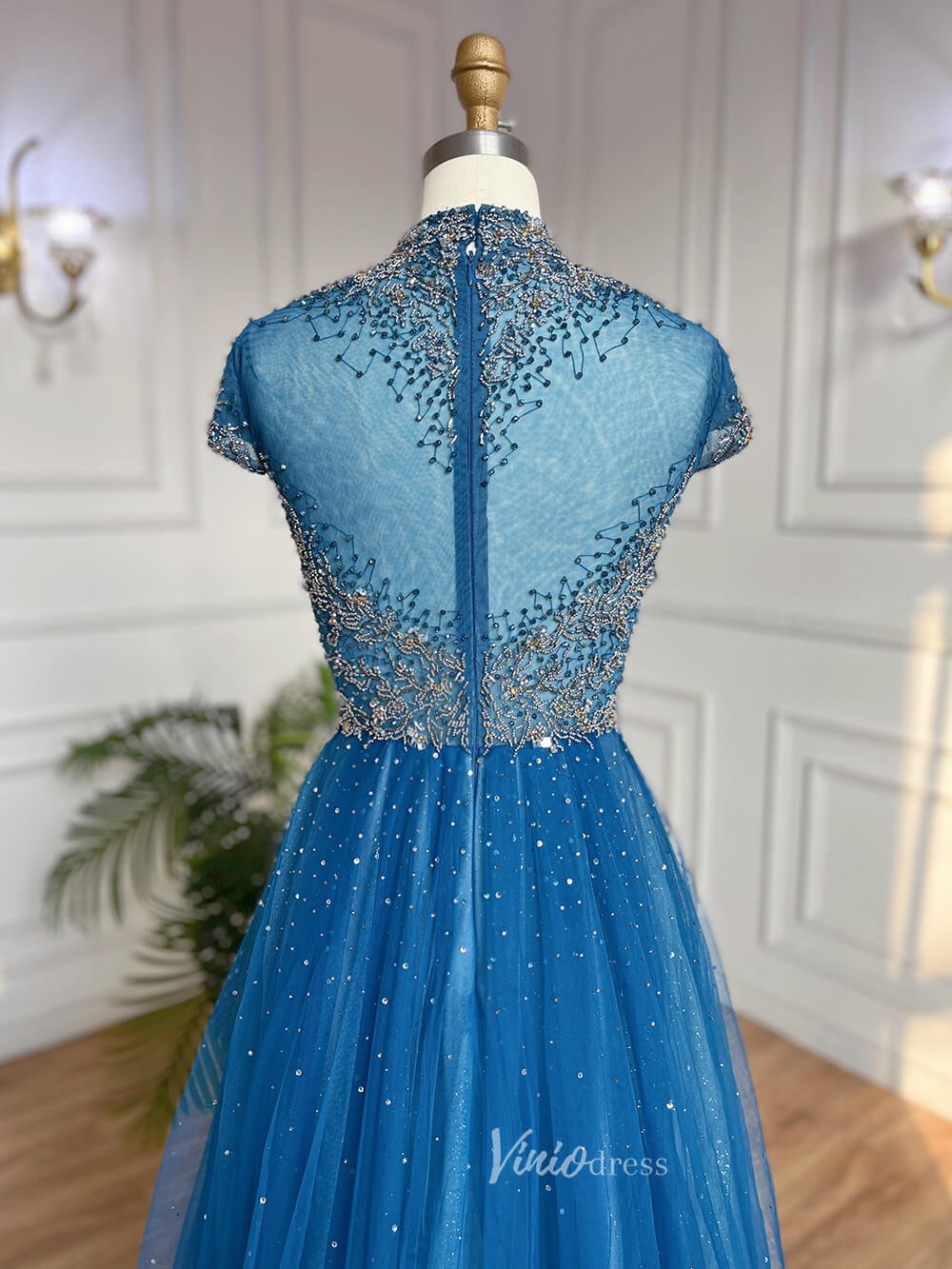 Beaded High Neck Mother of the Bride Dresses Cap Sleeve 20042-Evening Dresses 2025 -Viniodress-As Picture-US 2-