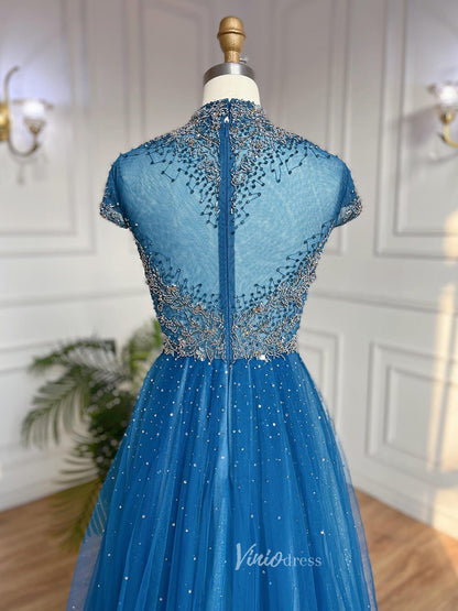 Beaded High Neck Mother of the Bride Dresses Cap Sleeve 20042-Evening Dresses 2025 -Viniodress-As Picture-US 2-