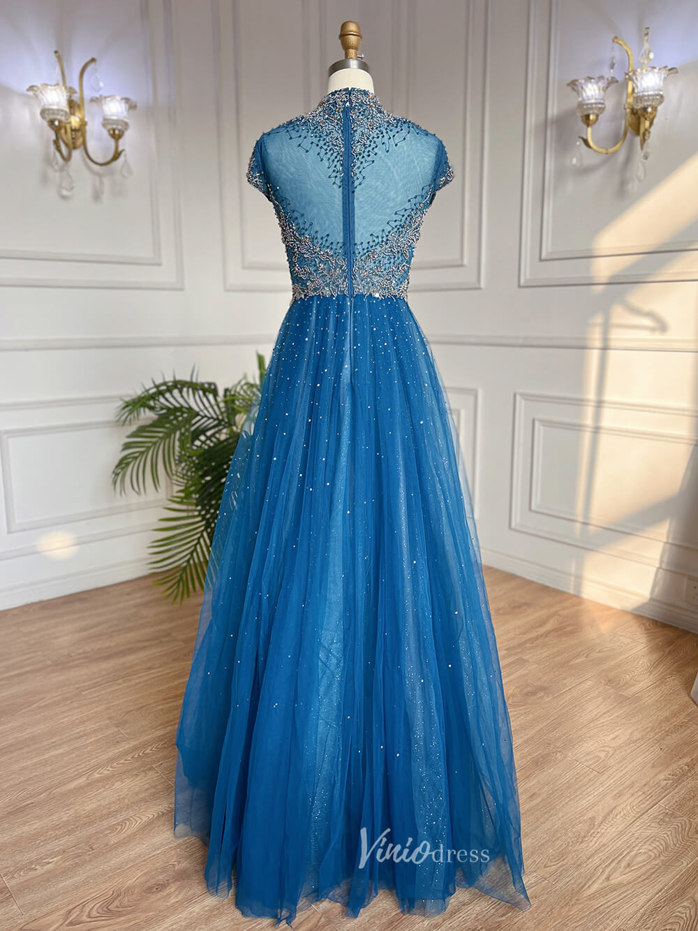 Prom Dress 2025 Beaded High Neck Mother of the Bride Dresses Cap Sleeve 20042-unique prom dresses-As Picture-US 2-Viniodress