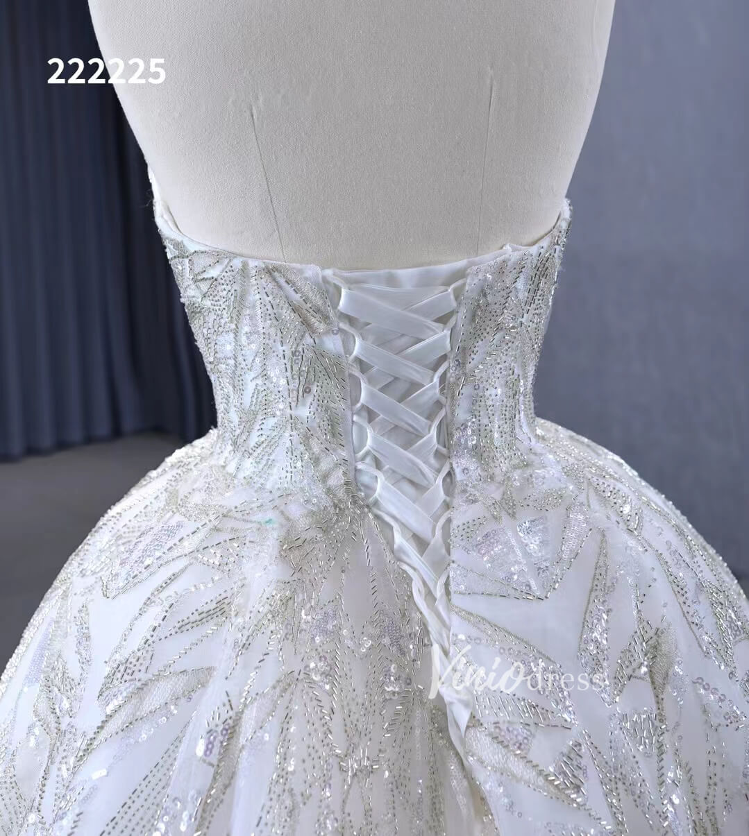 Beaded Lace Aplique Wedding Dresses Strapless Bridal Gown 222225-wedding dresses 2025 -Viniodress-Ivory-Custom Size-