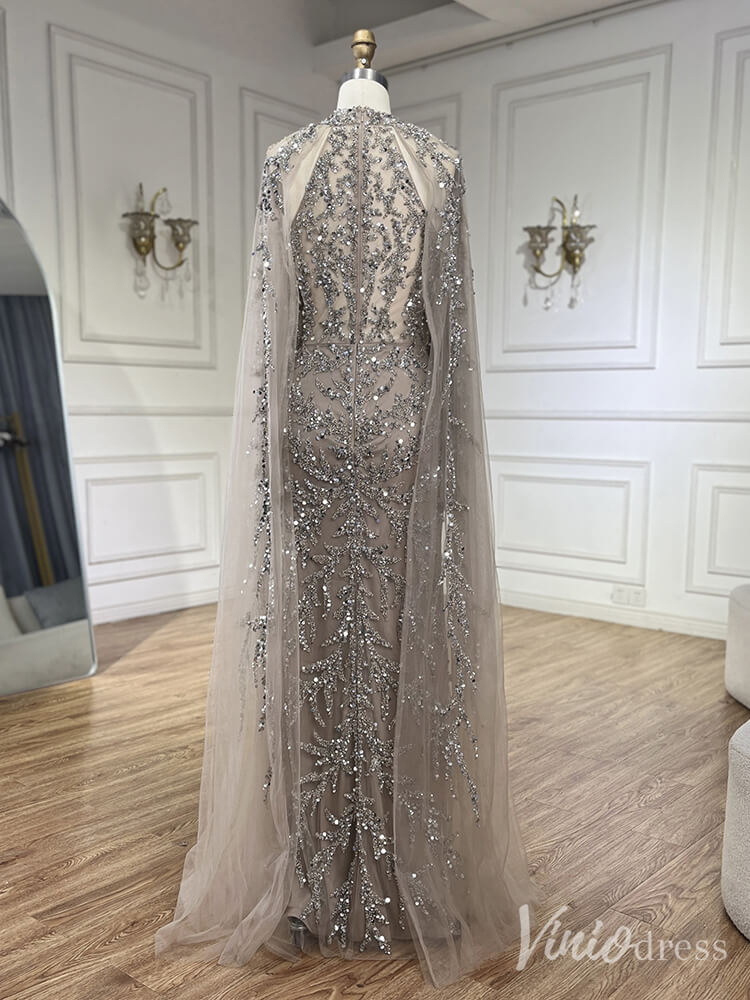 Beaded Lace Applique Mermaid Prom Dresses Cape Sleeve Pageant Dress 20231-Evening Dresses 2025 -Viniodress-Green-US 2-