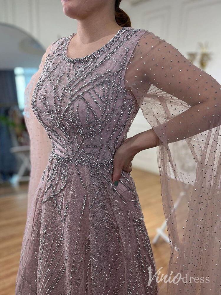 Beaded Lace Cape Sleeve Prom Dresses A-Line Boat Neck Pageant Dress AD1259-Evening Dresses 2025 -Viniodress-Green-US 2-
