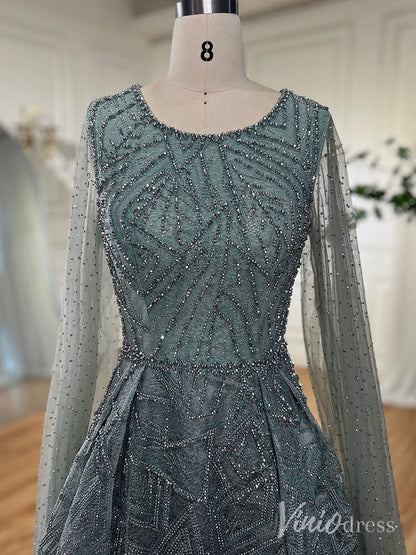 Beaded Lace Cape Sleeve Prom Dresses A-Line Boat Neck Pageant Dress AD1259-Evening Dresses 2025 -Viniodress-Green-US 2-