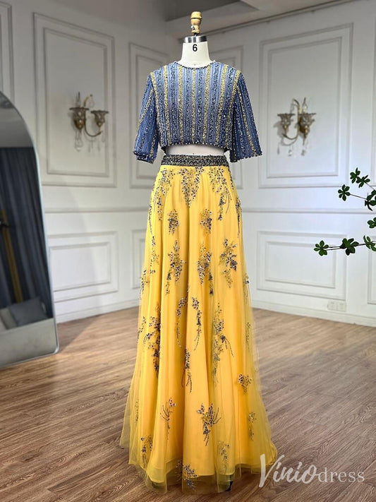 Beaded Lace Gold Two Piece Prom Dress Formal Mother of the Bride Dress FD2672-Evening Dresses 2025 -Viniodress-Gold-US 2-