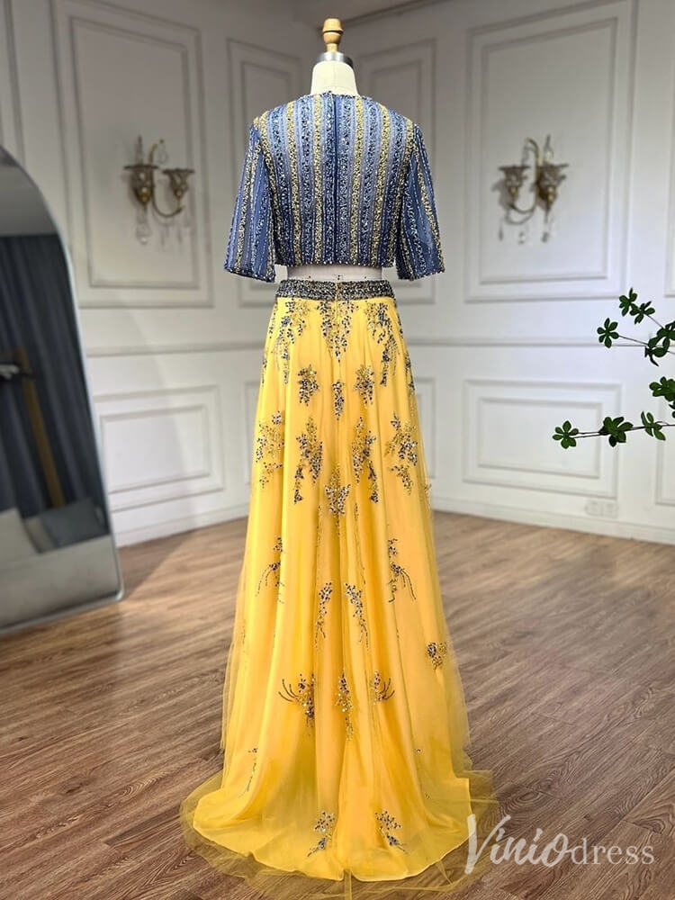 Beaded Lace Gold Two Piece Prom Dress Formal Mother of the Bride Dress FD2672-Evening Dresses 2025 -Viniodress-Gold-US 2-