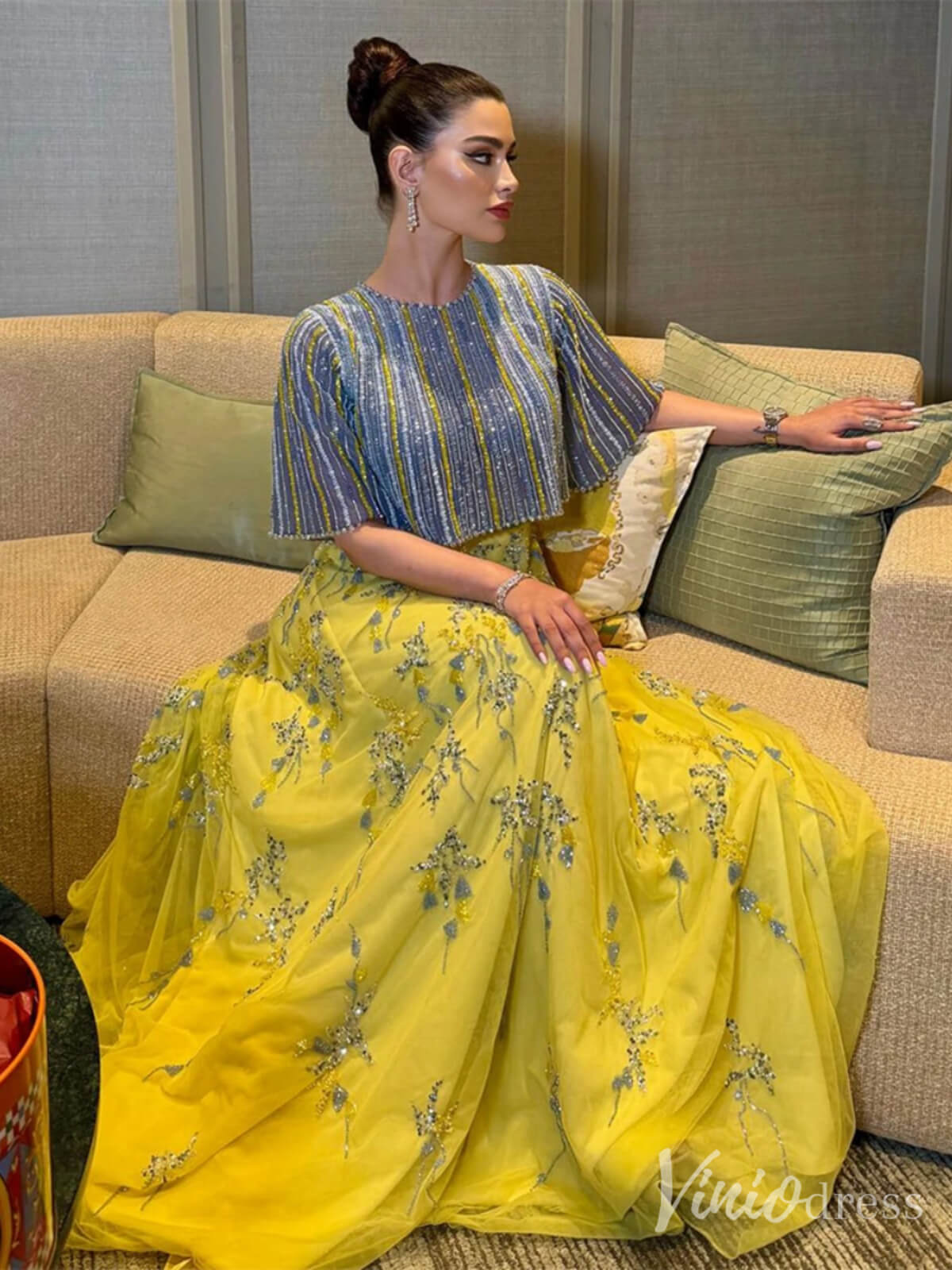 Beaded Lace Gold Two Piece Prom Dress Formal Mother of the Bride Dress FD2672-Evening Dresses 2025 -Viniodress-Gold-US 2-