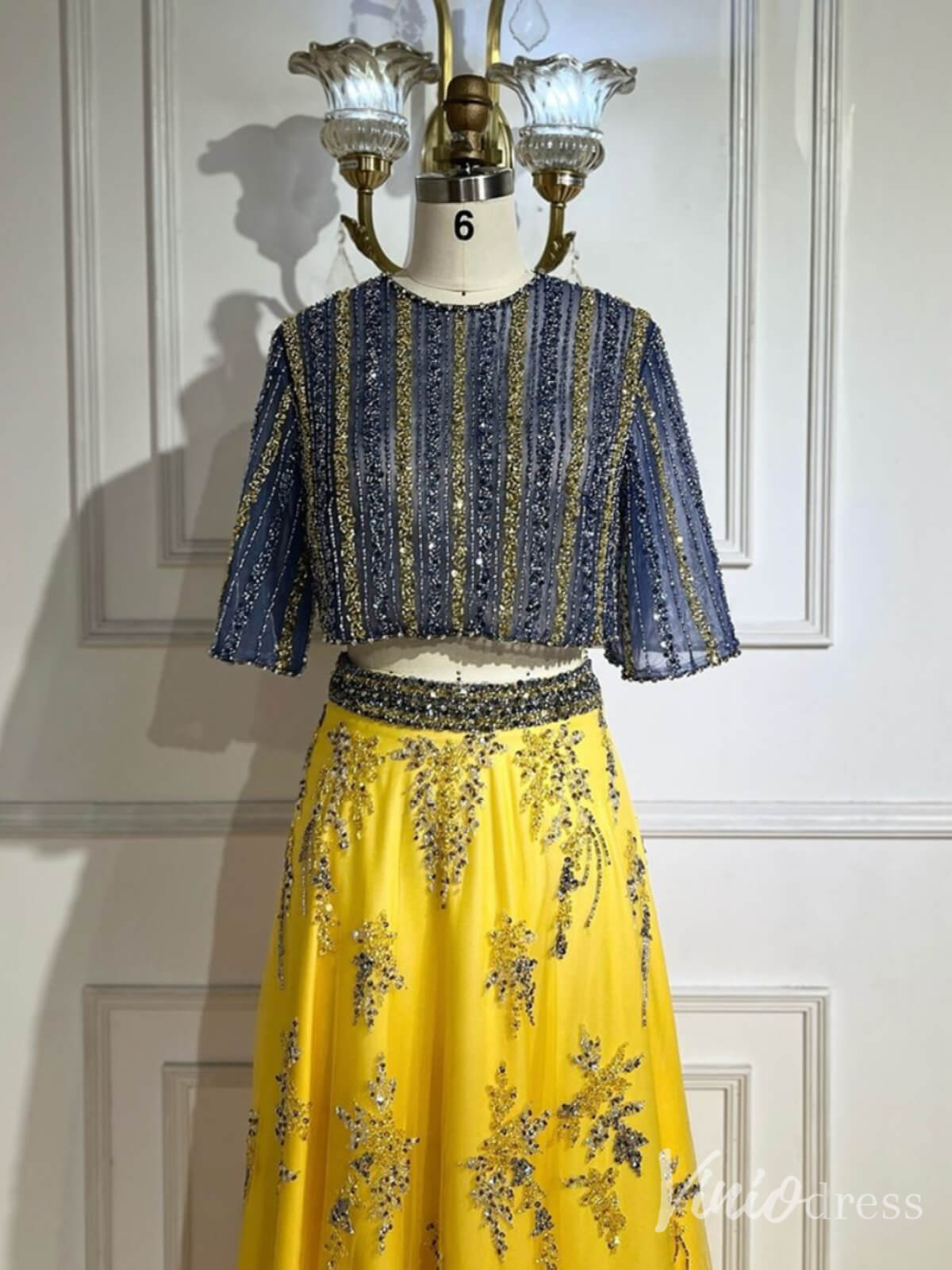 Beaded Lace Gold Two Piece Prom Dress Formal Mother of the Bride Dress FD2672-Evening Dresses 2025 -Viniodress-Gold-US 2-